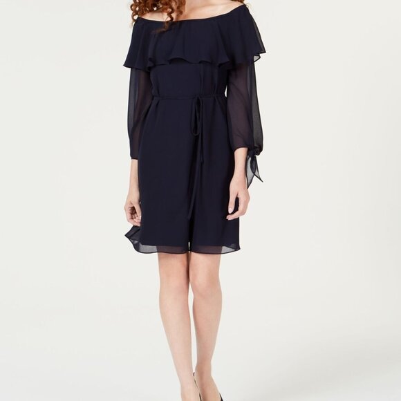 Maison Jules Womens Navy Tie-sleeve Sheer Overlay Cocktail Dress - Picture 1 of 1